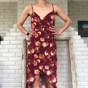 High to low floral wrap dress